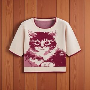NEW CIDER CAT GRAPHIC KITTY NOVELTY PRINT SHORT SLEEVE SWEATER SIZE 0XL 12 14